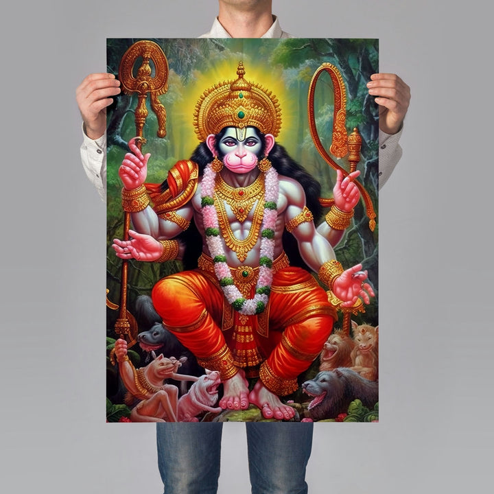 Self Adhesive Textured Vinyl Poster Hanuman with Mace