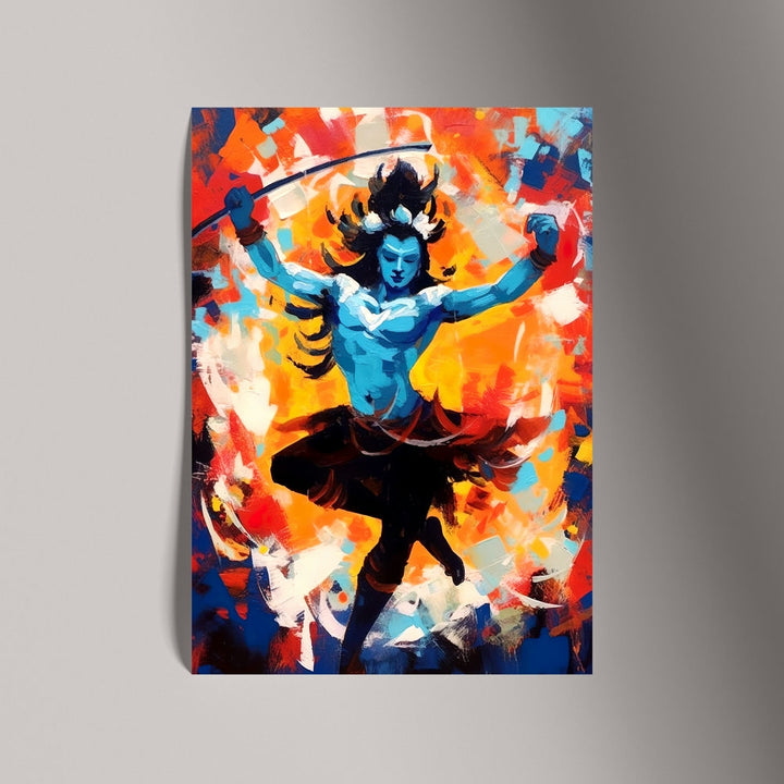 Self Adhesive Textured Vinyl Poster Angry Shiva in Flames