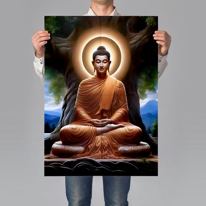 Self Adhesive Textured Vinyl Poster Enlightened Buddha Under Bodhi Tree