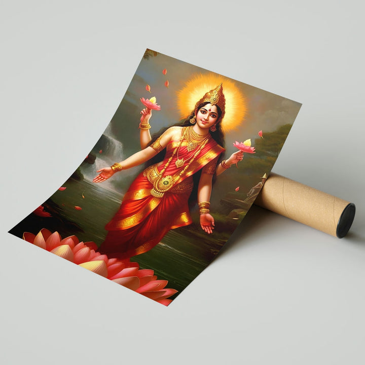 Self Adhesive Textured Vinyl Poster Goddess Lakshmi in Glory