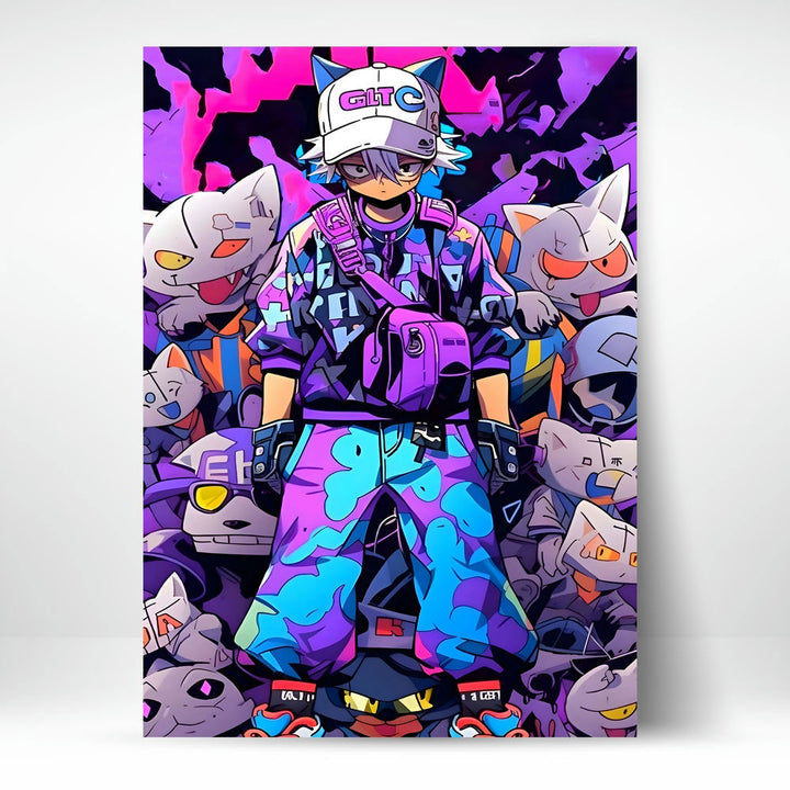 Metal Poster - Anime Neon Zombie Hunter ZH1