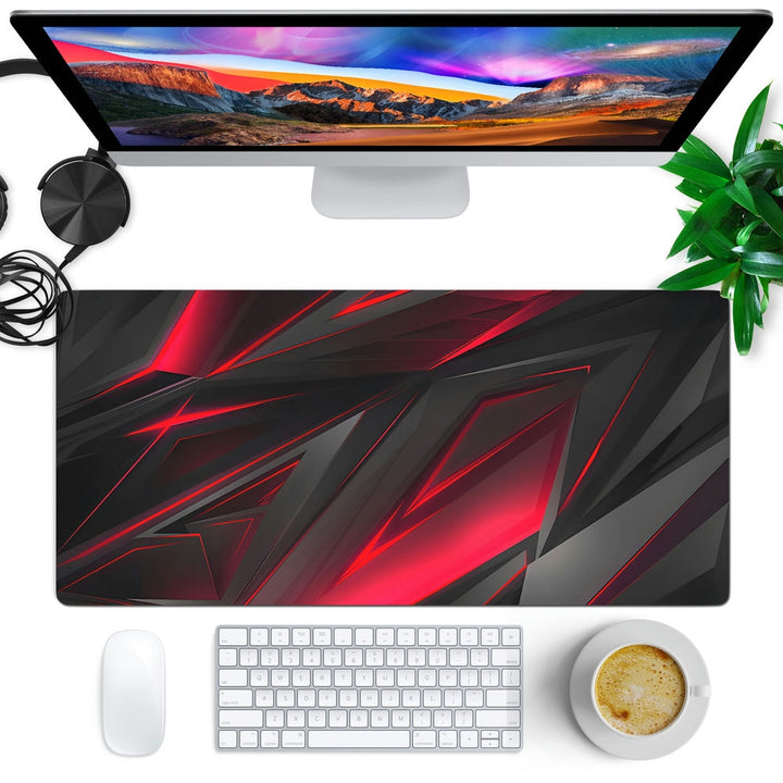 Anti-Slip Desk Mat Gaming Mouse Pad - Red Black Abstract Design