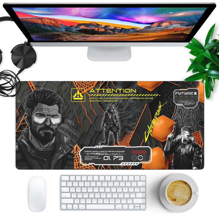 Anti-Slip Desk Mat Gaming Mouse Pad - Cyberpunk Digital Enforcer