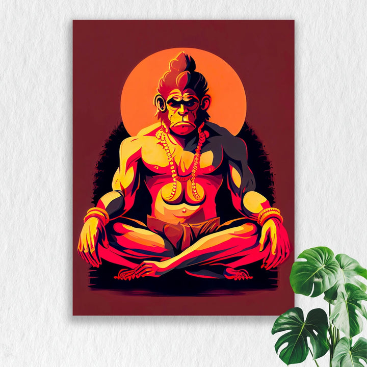 Self Adhesive Textured Vinyl Poster Lord Hanuman Fierce Red Art