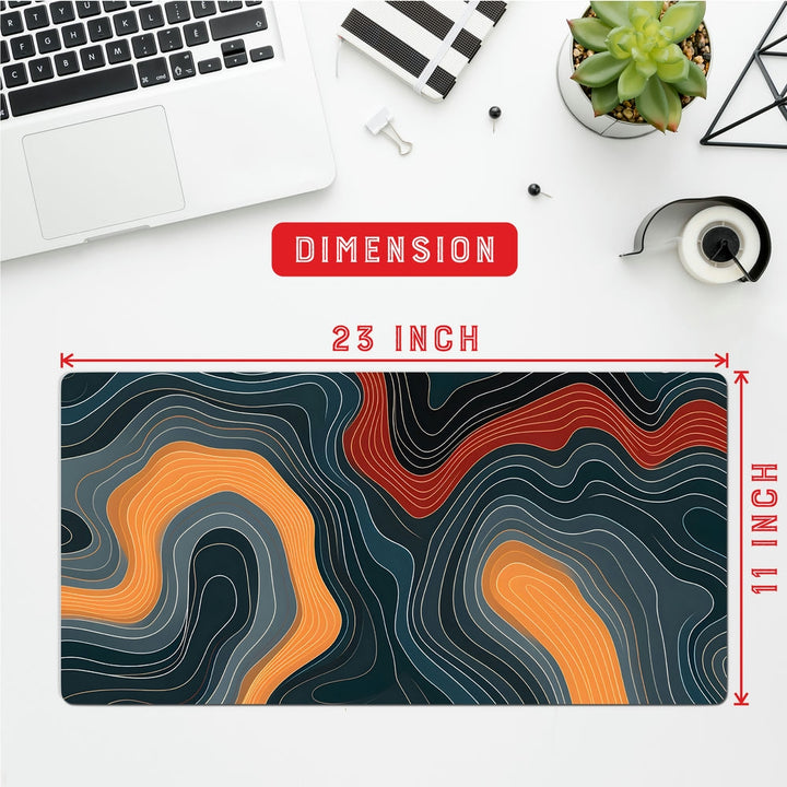 Anti-Slip Desk Mat Gaming Mouse Pad - Vibrant Orange and Blue Topography