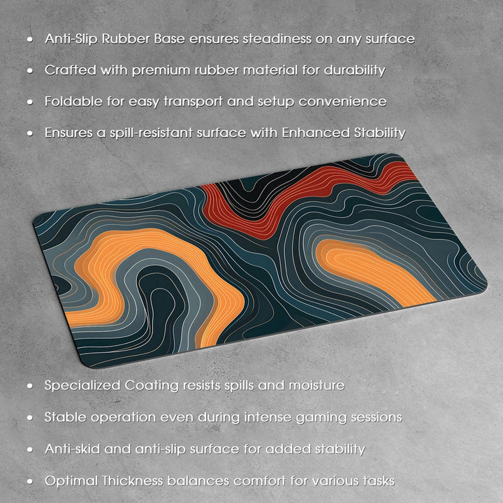 Anti-Slip Desk Mat Gaming Mouse Pad - Vibrant Orange and Blue Topography