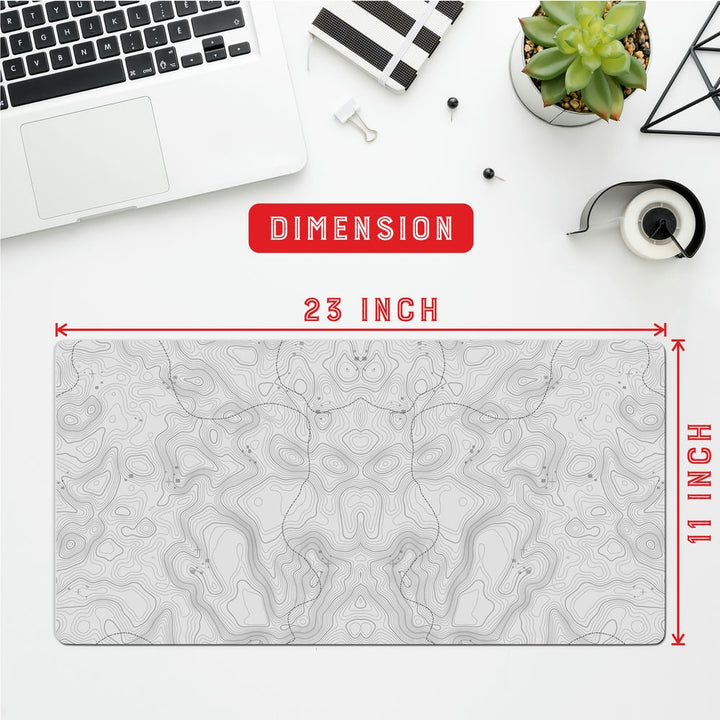 Anti-Slip Desk Mat Gaming Mouse Pad - Textured Gray Topography Map