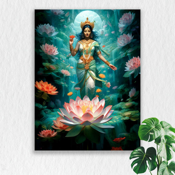 Self Adhesive Textured Vinyl Poster Divine Goddess Lakshmi on Lotus