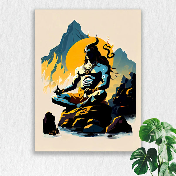 Self Adhesive Textured Vinyl Poster Shiva Meditating on Mountain