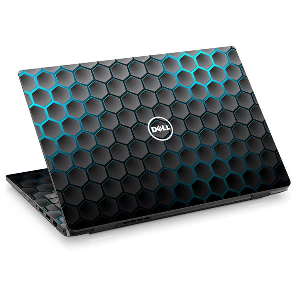 Dell Laptop Skin - Neon Blue Black Honeycomb