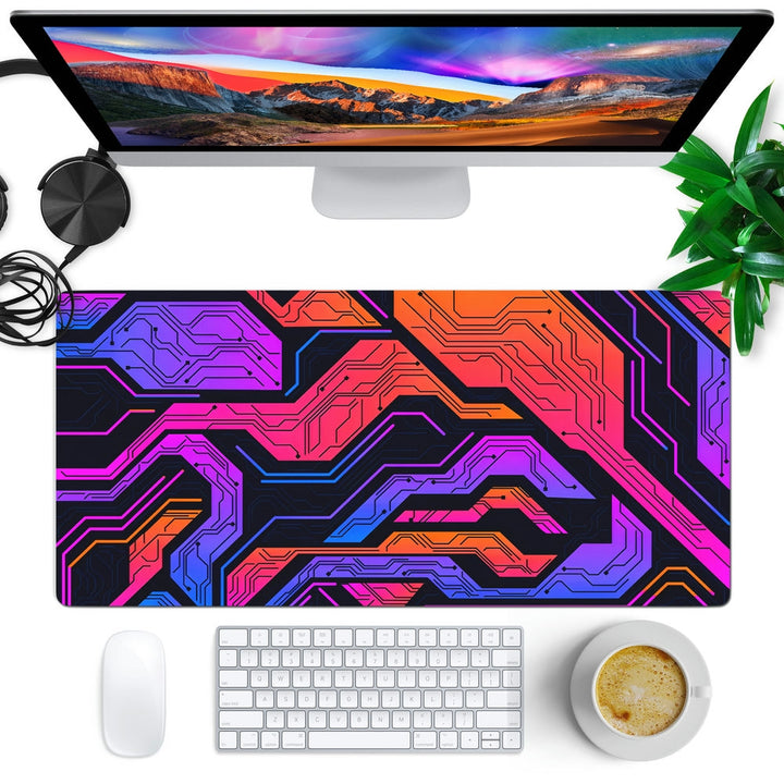 Anti-Slip Desk Mat Gaming Mouse Pad - Neon Grid