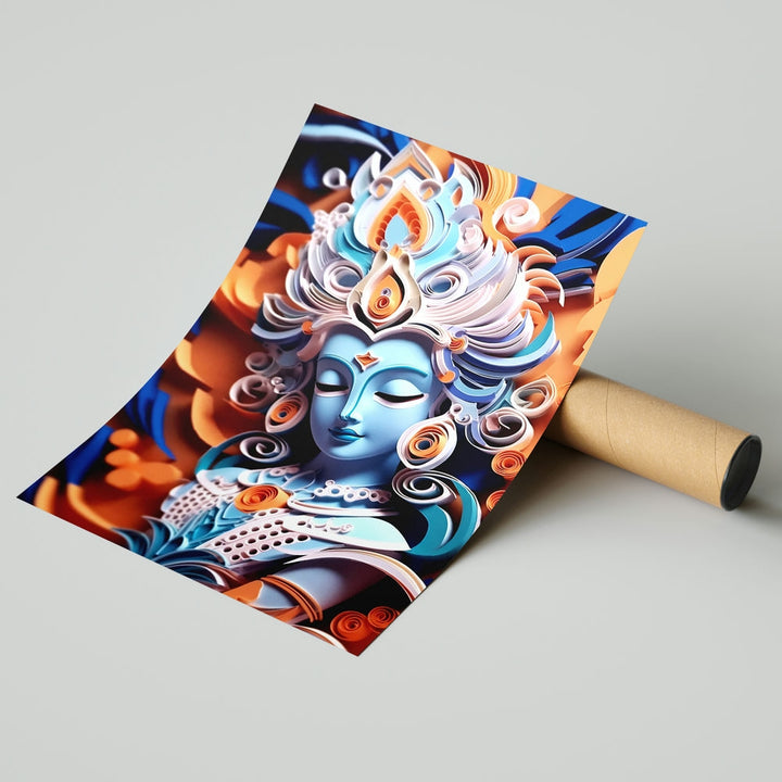 Self Adhesive Textured Vinyl Poster Divine Blue Krishna Face