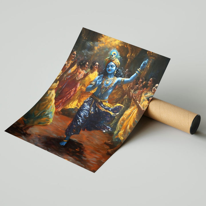 Self Adhesive Textured Vinyl Poster Krishna Dancing with Devotees