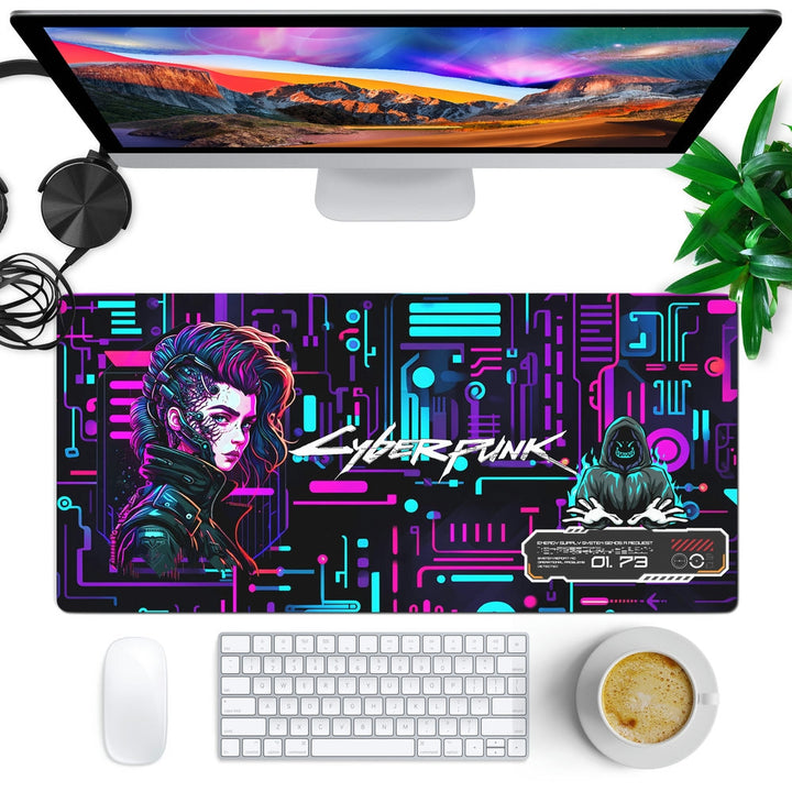 Anti-Slip Desk Mat Gaming Mouse Pad - Cyberpunk Neon Hacker