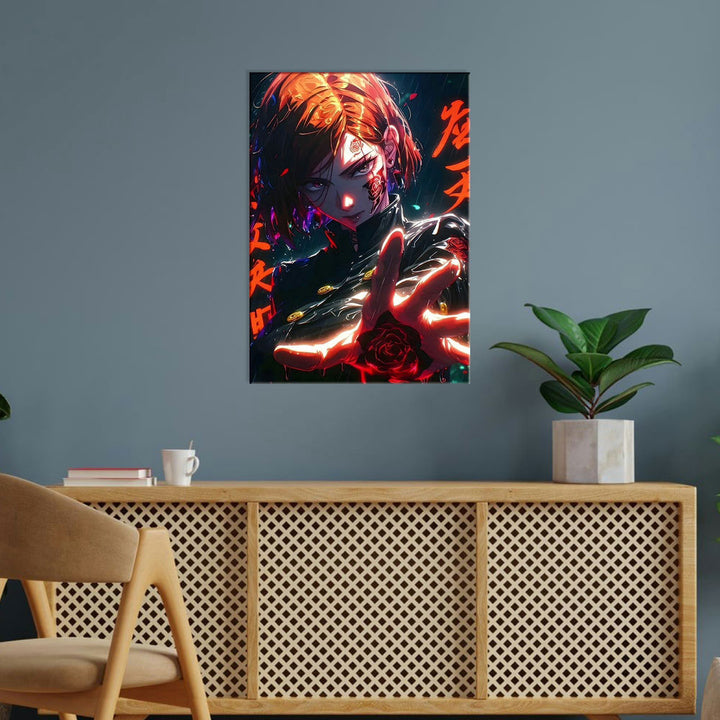 Metal Poster - Anime Character with Rose Tattoo