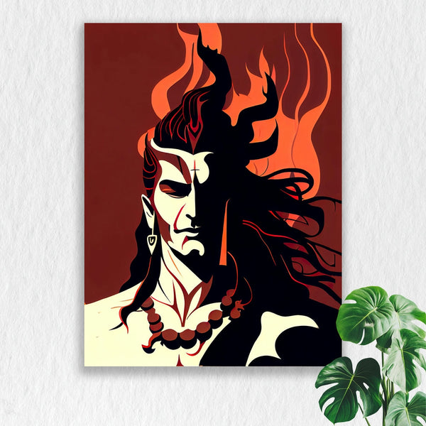 Self Adhesive Textured Vinyl Poster Shiva with Fiery Background