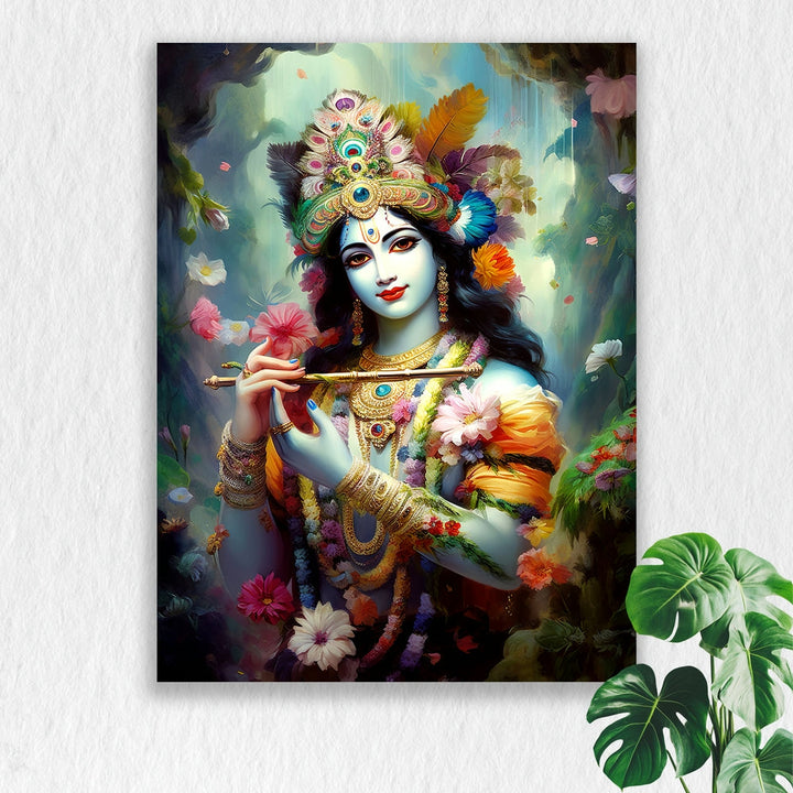 Self Adhesive Textured Vinyl Poster Krishna Playing Flute