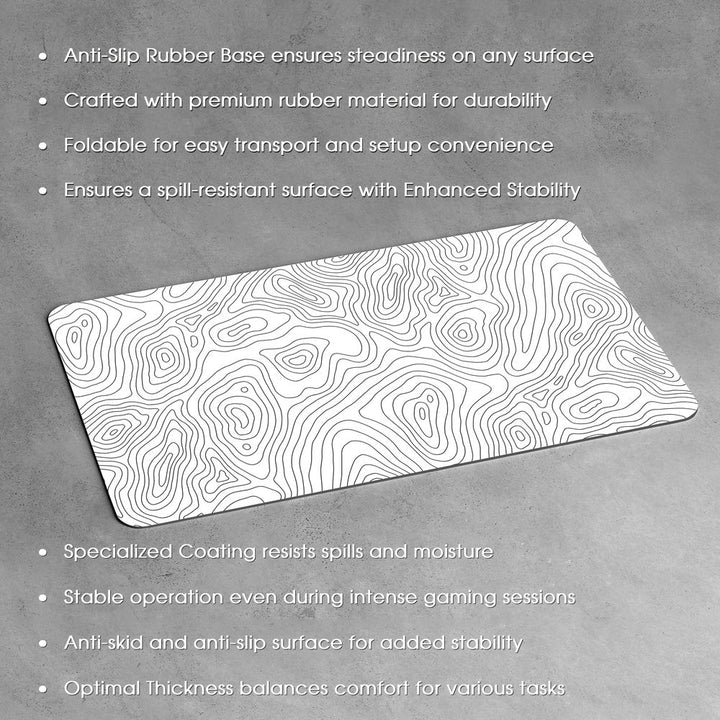 Anti-Slip Desk Mat Gaming Mouse Pad - White Topography Lines