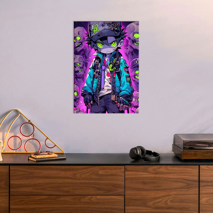 Metal Poster - Anime Neon Zombie Hunter ZH2