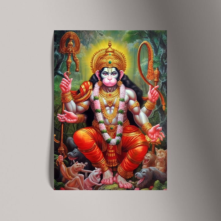 Self Adhesive Textured Vinyl Poster Hanuman with Mace