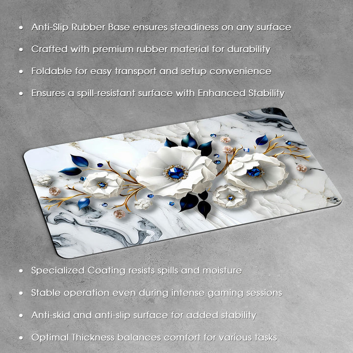 Anti-Slip Desk Mat Gaming Mouse Pad - White Flowers