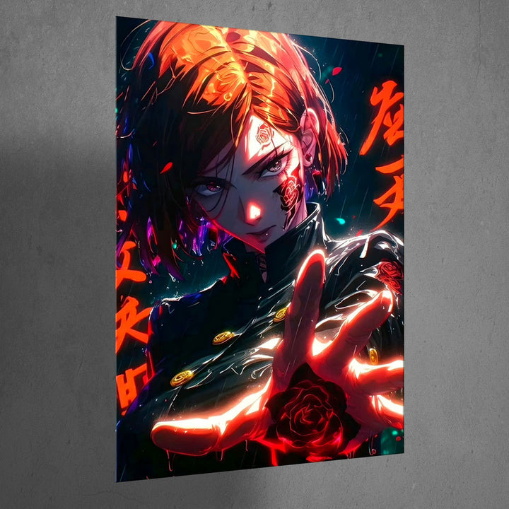 Metal Poster - Anime Character with Rose Tattoo