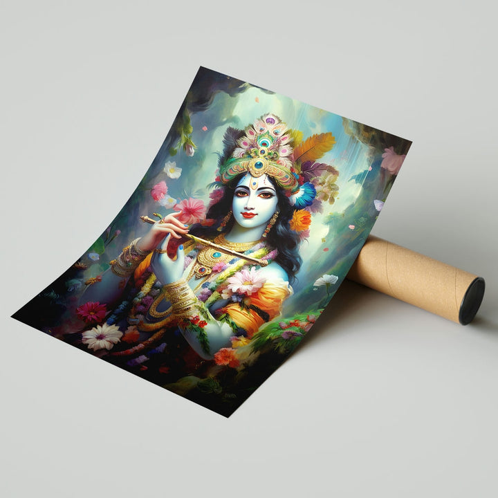 Self Adhesive Textured Vinyl Poster Krishna Playing Flute