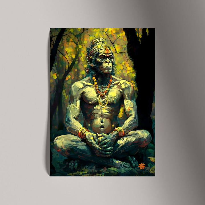 Self Adhesive Textured Vinyl Poster Lord Hanuman Meditating in Jungle