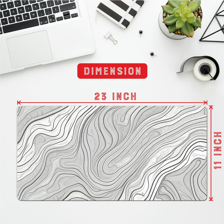 Anti-Slip Desk Mat Gaming Mouse Pad - Black and White Contour Map