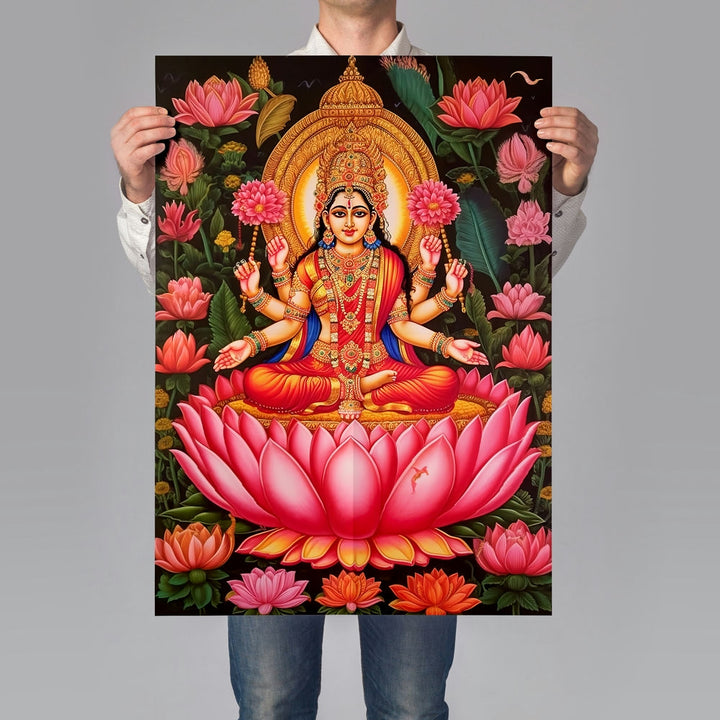 Self Adhesive Textured Vinyl Poster Goddess Lakshmi on Lotus