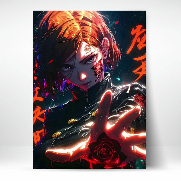 Metal Poster - Anime Character with Rose Tattoo