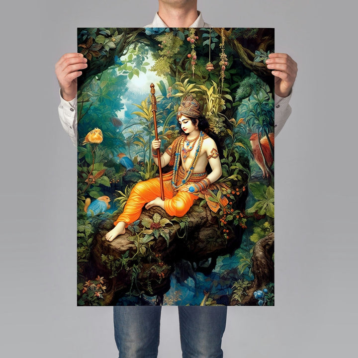 Self Adhesive Textured Vinyl Poster Krishna in the Forest