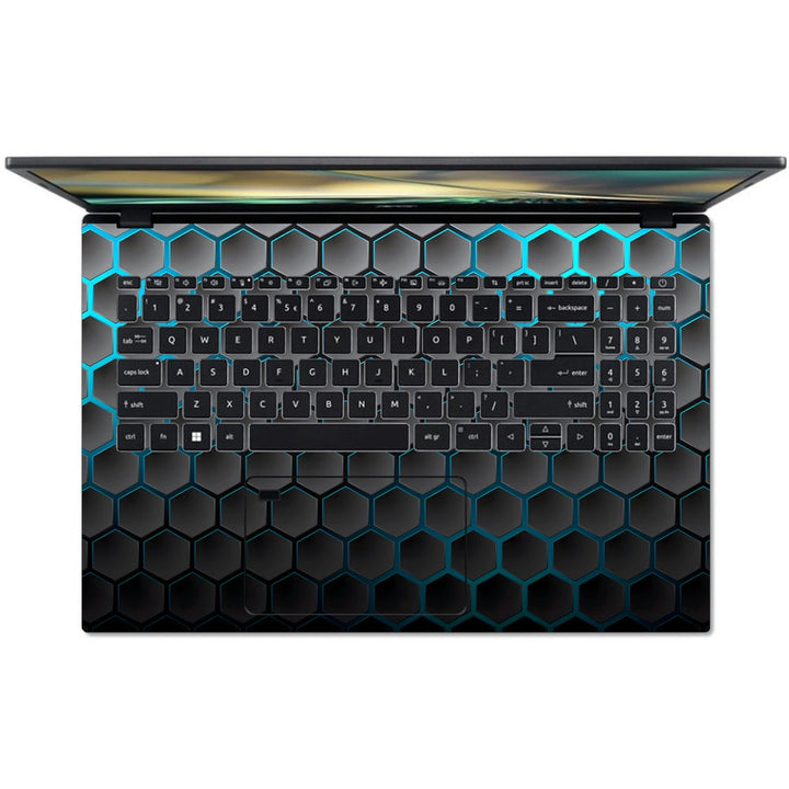 Acer Laptop Skin - Neon Blue Black Honeycomb