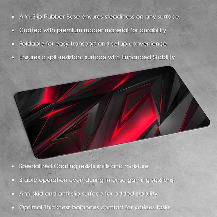 Anti-Slip Desk Mat Gaming Mouse Pad - Red Black Abstract Design