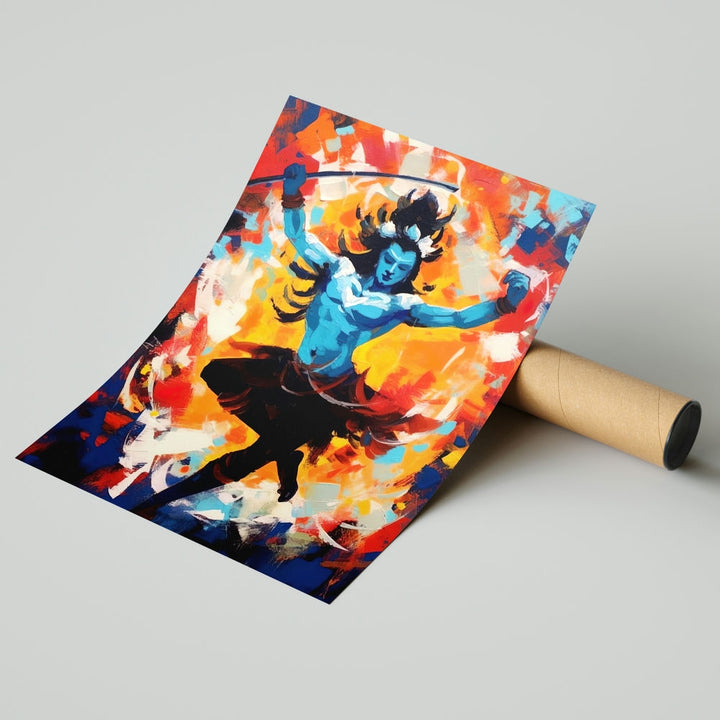 Self Adhesive Textured Vinyl Poster Angry Shiva in Flames