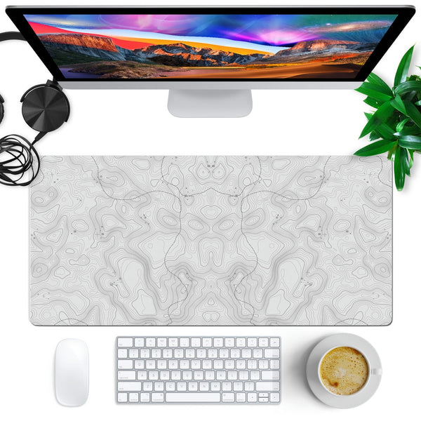 Anti-Slip Desk Mat Gaming Mouse Pad - Textured Gray Topography Map