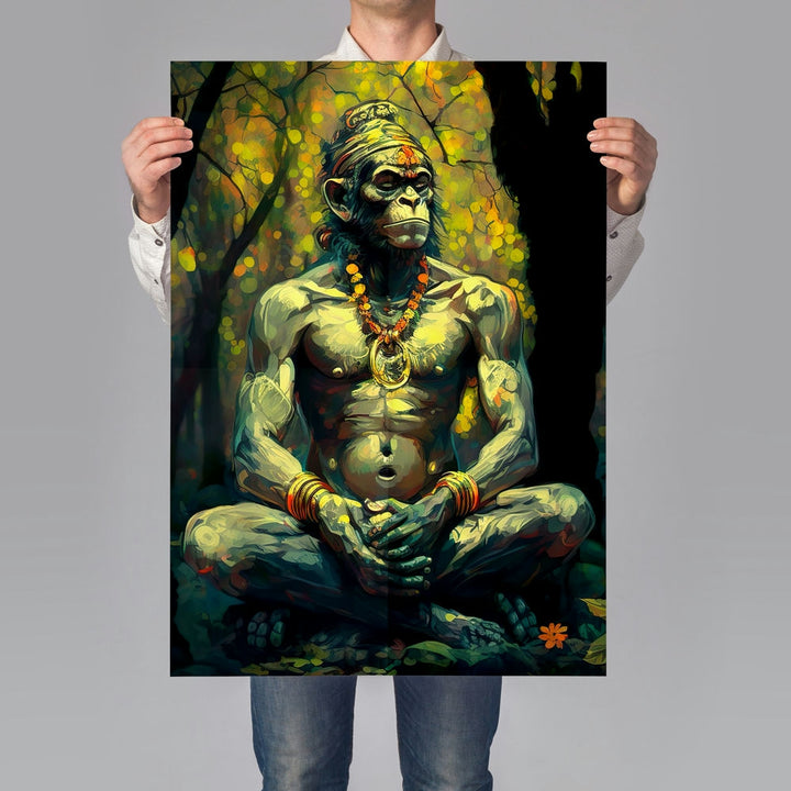 Self Adhesive Textured Vinyl Poster Lord Hanuman Meditating in Jungle