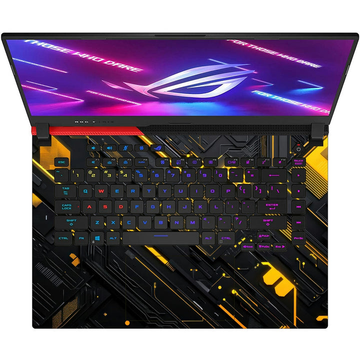 Asus Laptop Skin - Futuristic Yellow and Black Circuit Board Design