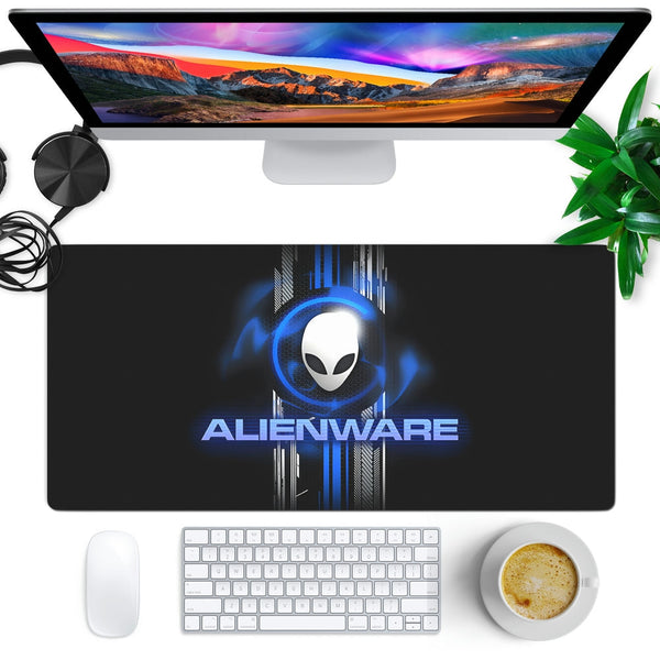 Anti-Slip Desk Mat Gaming Mouse Pad - Alienware Blue on Black