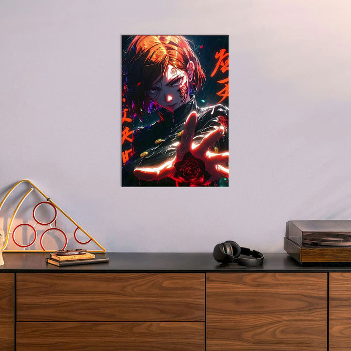 Metal Poster - Anime Character with Rose Tattoo