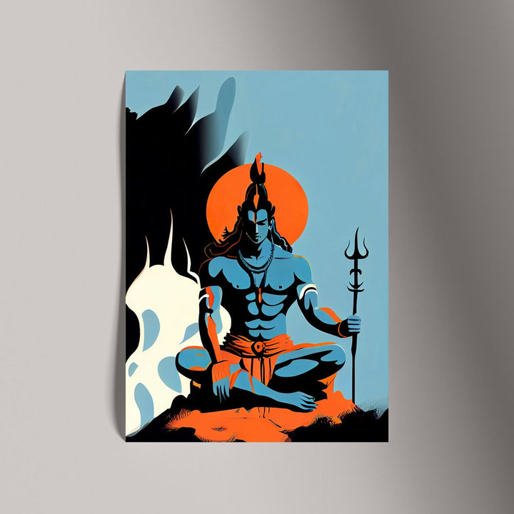 Self Adhesive Textured Vinyl Poster Minimalist Shiva with Trident