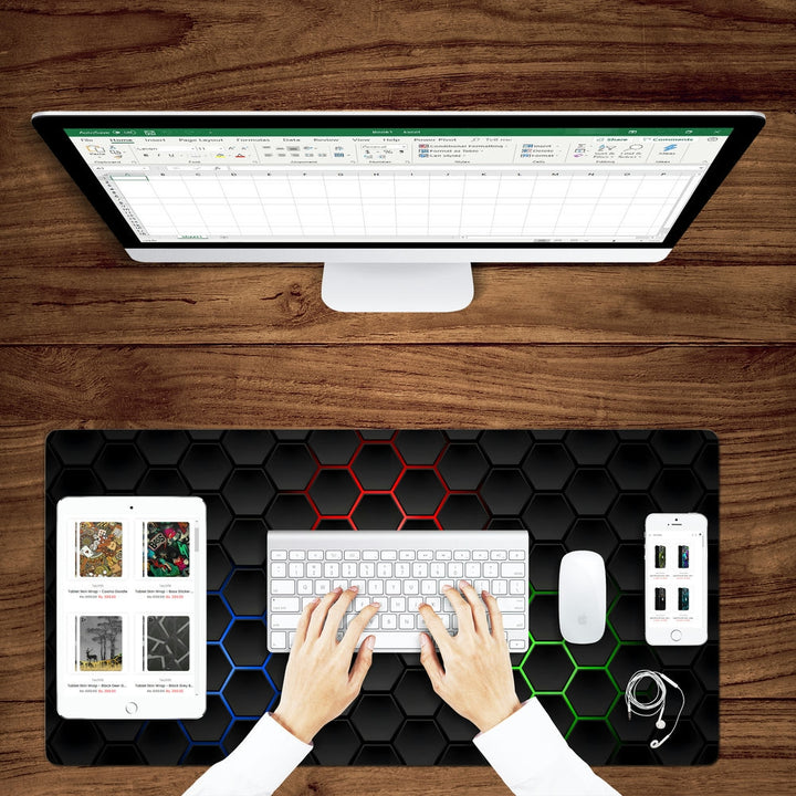 Anti-Slip Desk Mat Gaming Mouse Pad - Hexa Glow