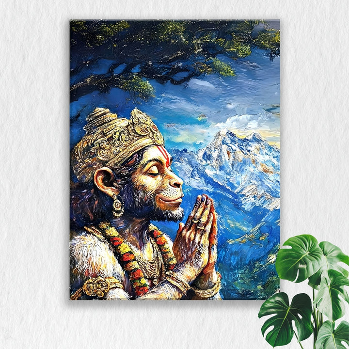 Self Adhesive Textured Vinyl Poster Hanumans Devotion in the Himalayas