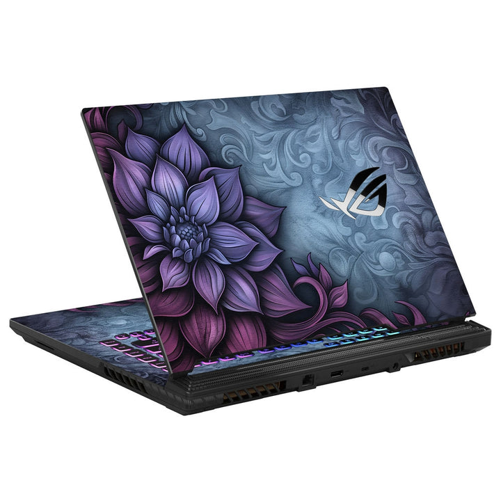 Asus Laptop Skin - Purple Floral Motif on Gray Backgroun