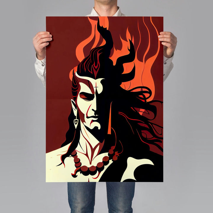 Self Adhesive Textured Vinyl Poster Shiva with Fiery Background