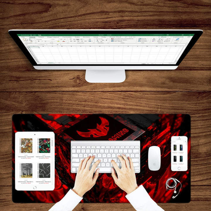 Anti-Slip Desk Mat Gaming Mouse Pad - Red Black Fiery Gaming