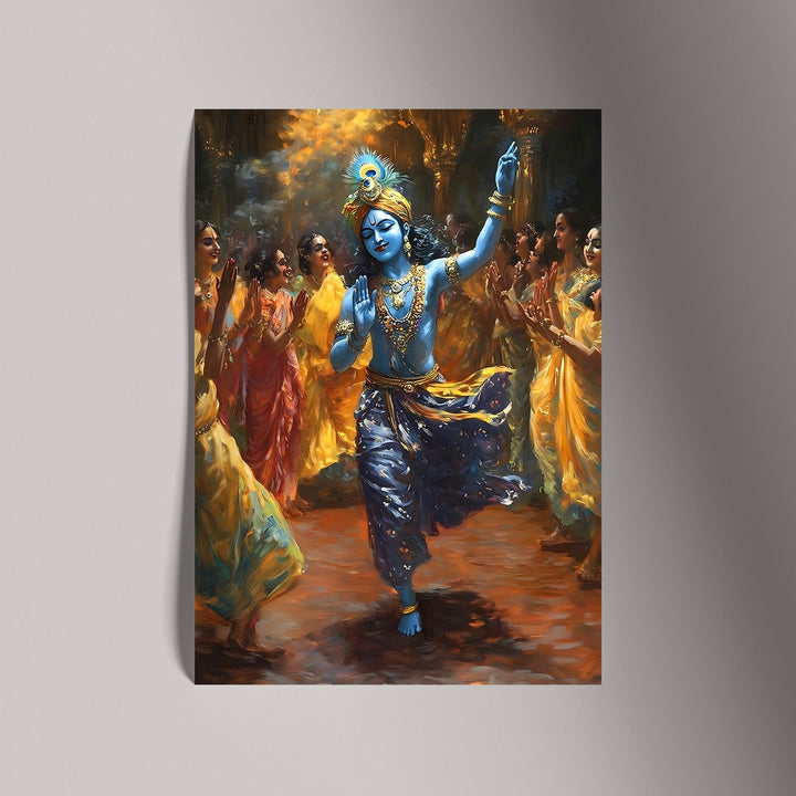 Self Adhesive Textured Vinyl Poster Krishna Dancing with Devotees