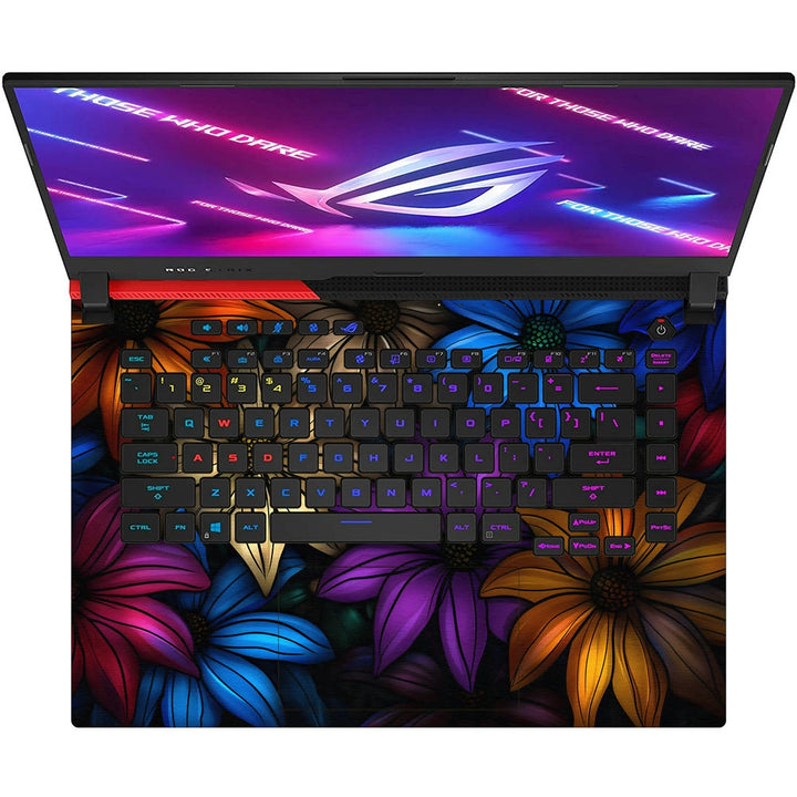 Asus Laptop Skin - Bright Floral Pattern on Dark Background