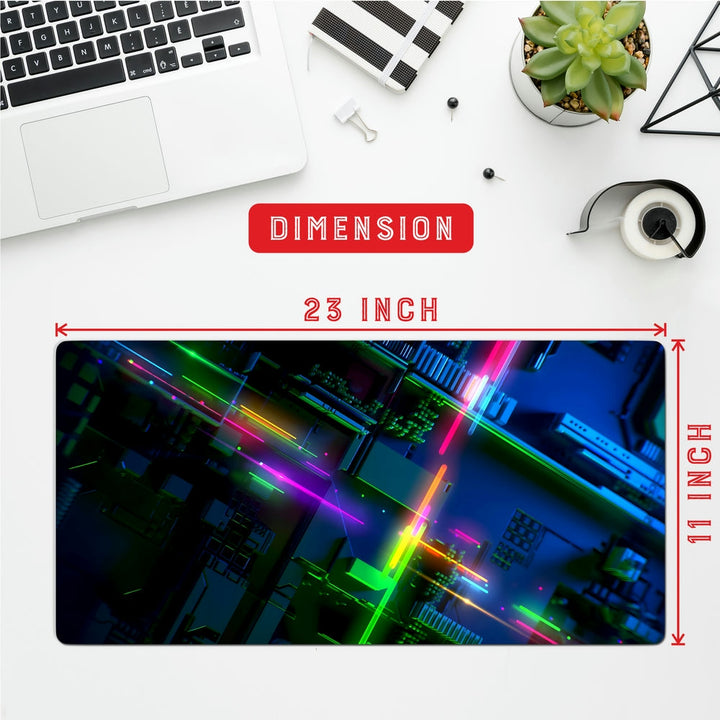 Anti-Slip Desk Mat Gaming Mouse Pad - Futuristic Neon Grid Topography