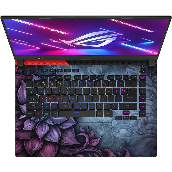 Asus Laptop Skin - Purple Floral Motif on Gray Backgroun